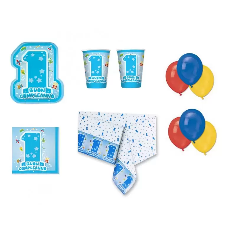 IRPot - KIT N 4 ONE LIGHT BLUE 1 ANNO BIMBO COORDINATO PRIMO COMPLEANNO