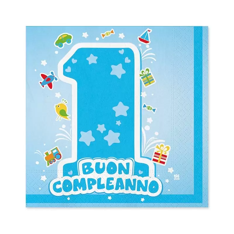 IRPot - KIT N 4 ONE LIGHT BLUE 1 ANNO BIMBO COORDINATO PRIMO COMPLEANNO