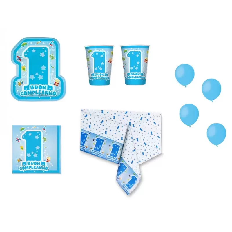 IRPot - KIT N 8 COORDINATO PRIMO COMPLEANNO ONE LIGHT BLUE 1 ANNO MASCHIETTO