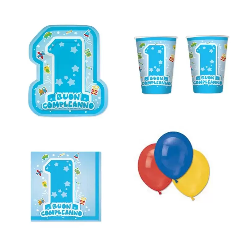 IRPot - KIT N22 PER FESTA PRIMO COMPLEANNO BAMBINO ONE LIGHT BLUE 1 ANNO BIMBO