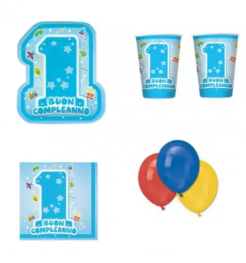 IRPot - KIT N22 PER FESTA PRIMO COMPLEANNO BAMBINO ONE LIGHT BLUE 1 ANNO BIMBO