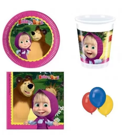 IRPot - KIT N22 MASHA E ORSO SET ADDOBBI COORDINATO TAVOLA COMPLEANNO BAMBINA