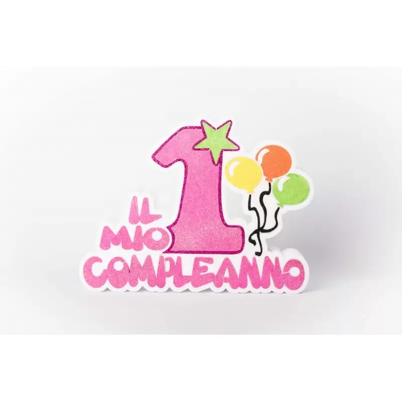 DECORAZIONE IL MIO PRIMO COMPLEANNO GLITTERATA POLISTIROLO 1 ANNO CELESTE