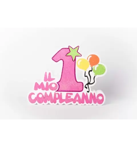 DECORAZIONE IL MIO PRIMO COMPLEANNO GLITTERATA POLISTIROLO 1 ANNO CELESTE