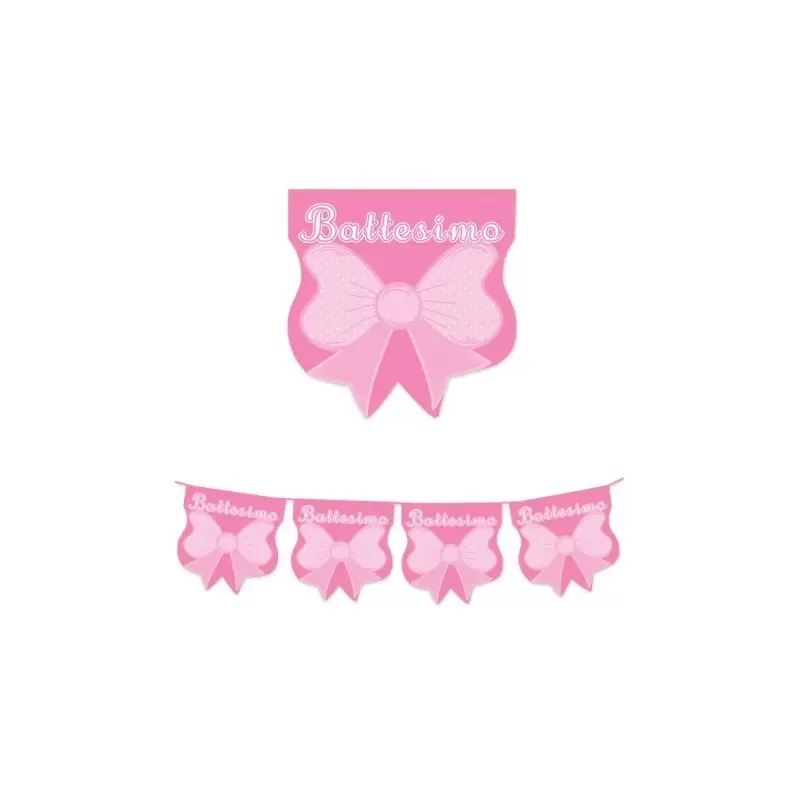 61650 FESTONE BANDIERINE BATTESIMO FIOCCO ROSA QUADRATO DECORAZIONE FESTA BIMBA