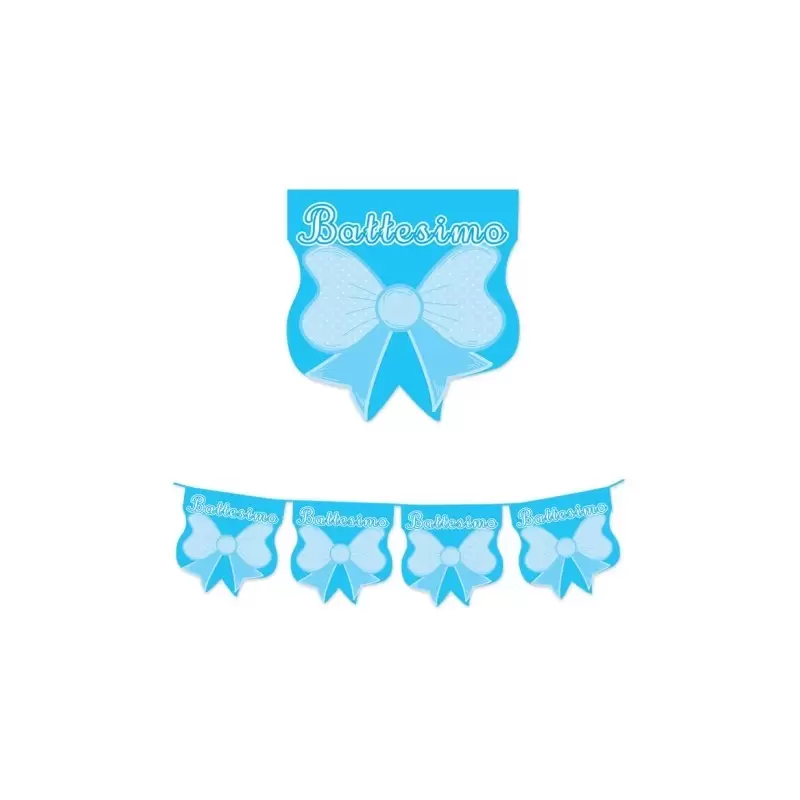 FESTONE BANDIERINE BATTESIMO FIOCCO QUADRATO CELESTE 61651 DECORAZIONE FESTA 