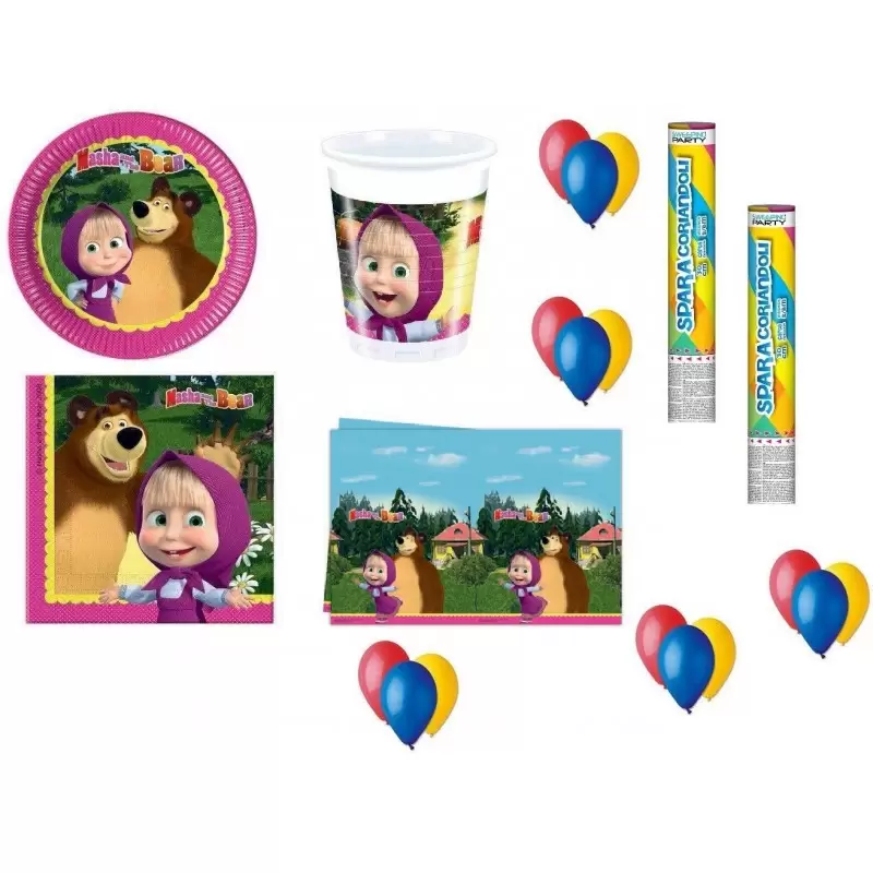 KIT 30 - MASHA E ORSO + PALLONCINI E 2 TUBI SPARACORIANDOLI