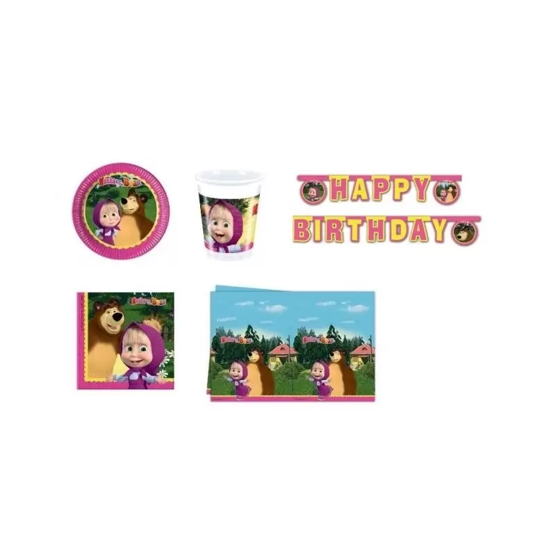 IRPot - KIT N 13 COORDINATO MASHA E L'ORSO DECORAZIONI TAVOLA COMPLEANNO BAMBINA