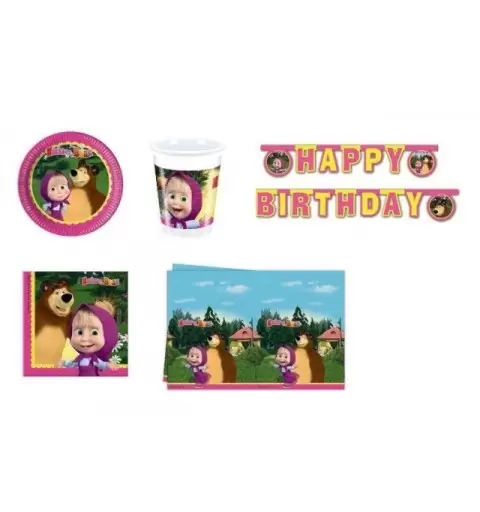 IRPot - KIT N 13 COORDINATO MASHA E L'ORSO DECORAZIONI TAVOLA COMPLEANNO BAMBINA