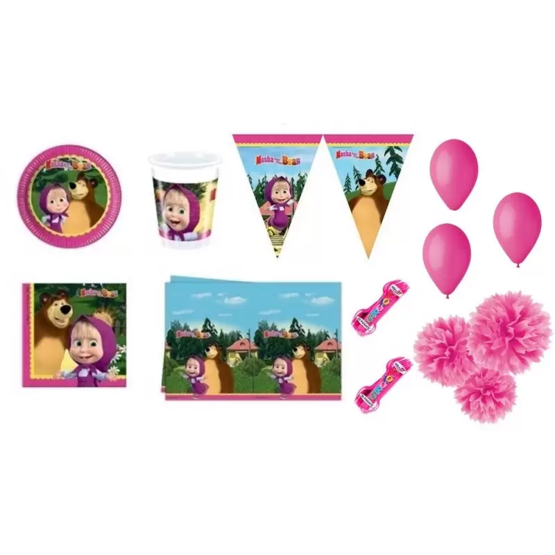IRPot - KIT N 35 MASHA E L'ORSO COORDINATO COMPLEANNO BAMBINA FLUFFY PALLONCINI