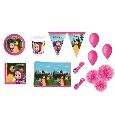 IRPot - KIT N 35 MASHA E L'ORSO COORDINATO COMPLEANNO BAMBINA FLUFFY PALLONCINI