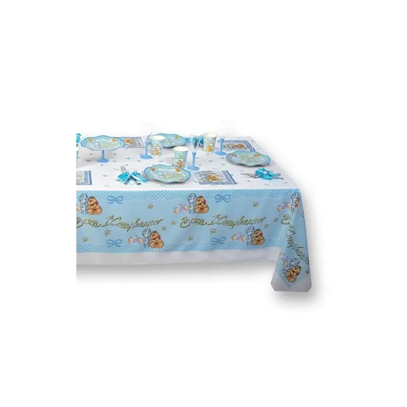TOVAGLIA DECORAZIONE COMPLEANNO 1 ANNO ORSETTO NEW CELESTE COMPLEANNO BAMBINO