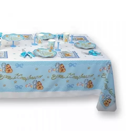 TOVAGLIA DECORAZIONE COMPLEANNO 1 ANNO ORSETTO NEW CELESTE COMPLEANNO BAMBINO