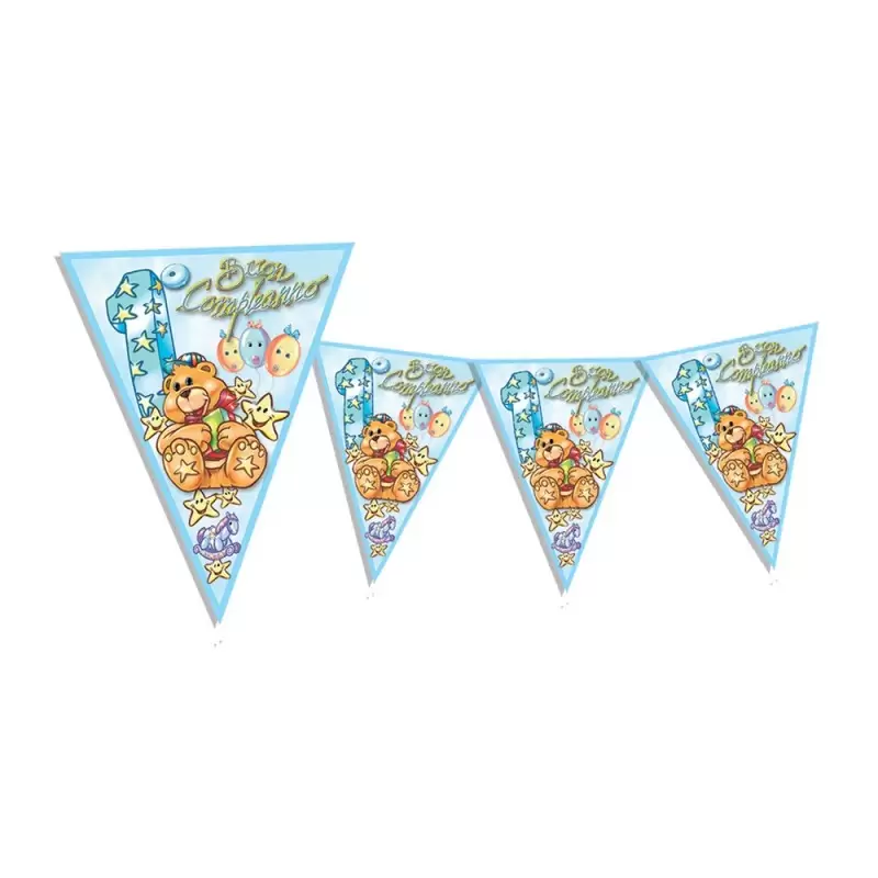 FESTONE BANDIERINA 1 ANNO ORSETTO NEW CELESTE ADDOBBO PRIMO COMPLEANNO BAMBINO