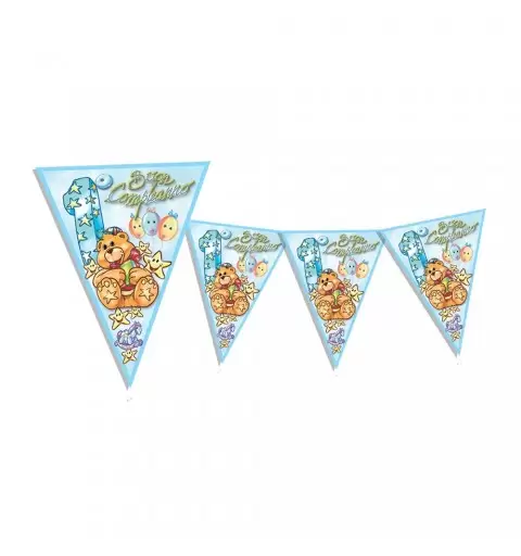 FESTONE BANDIERINA 1 ANNO ORSETTO NEW CELESTE ADDOBBO PRIMO COMPLEANNO BAMBINO