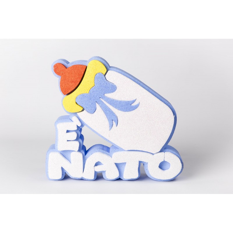 DECORAZIONE E' NATO NASCITA GLITTERATA IN POLISTIROLO BIBERON CELESTE CI114