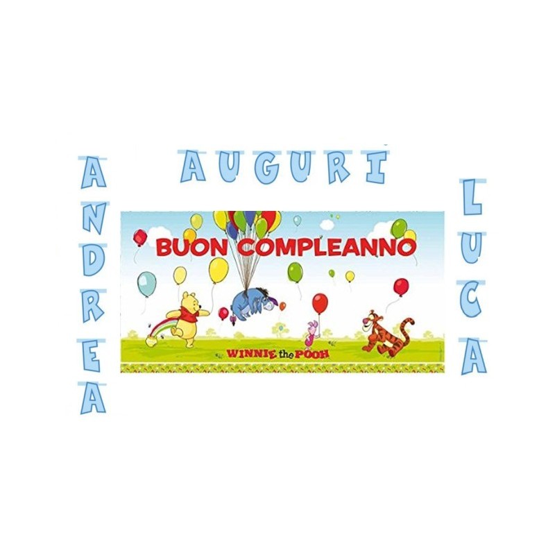 SCRITTA AUGURI + DECORAZIONE MURALE WINNIE THE POOH + 14 LETTERE CARTA