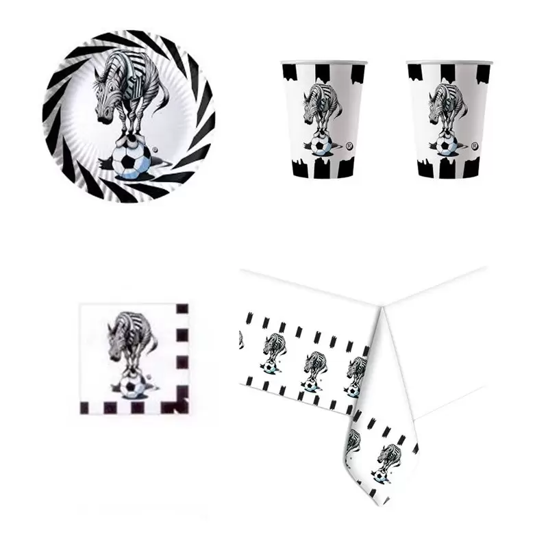 COORDINATO TAVOLA PER FESTE COMPLEANNO BAMBINO JUVENTUS ZEBRA STRISCE BIANCO NERE