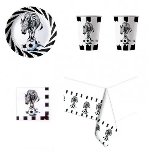 COORDINATO TAVOLA PER FESTE COMPLEANNO BAMBINO JUVENTUS ZEBRA STRISCE BIANCO NERE
