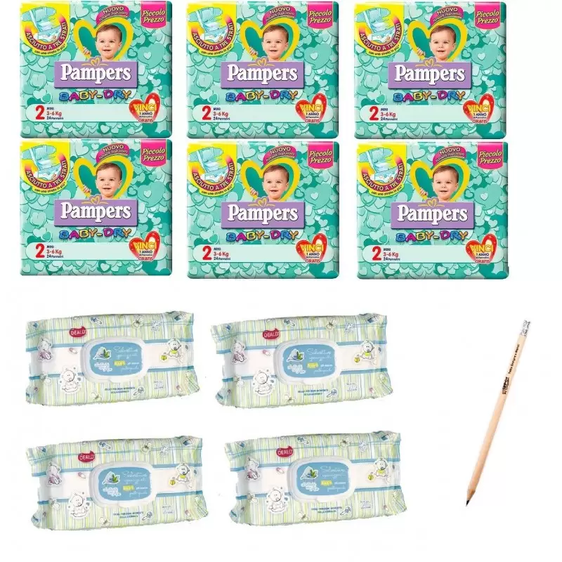 6 PACCHI PANNOLINI PAMPERS BABY DRY TAGLIA 2