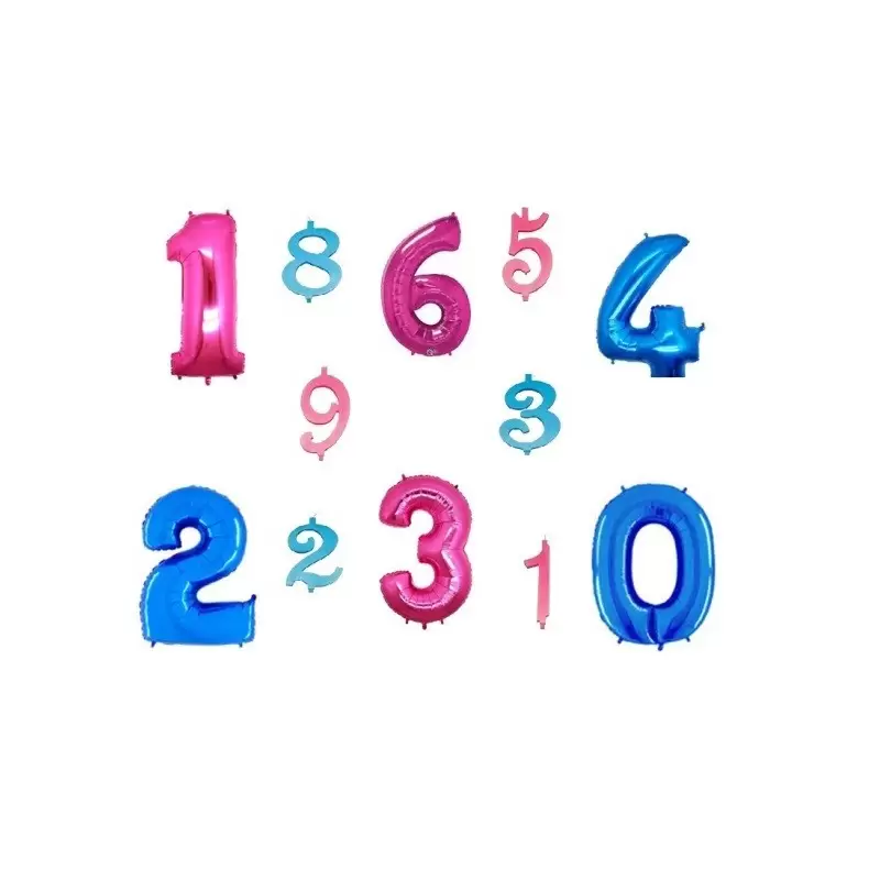 1 PALLONCINO NUMERO FOIL + 1 CANDELINA NUMERALE  IN CERA MAXI 15 CM 