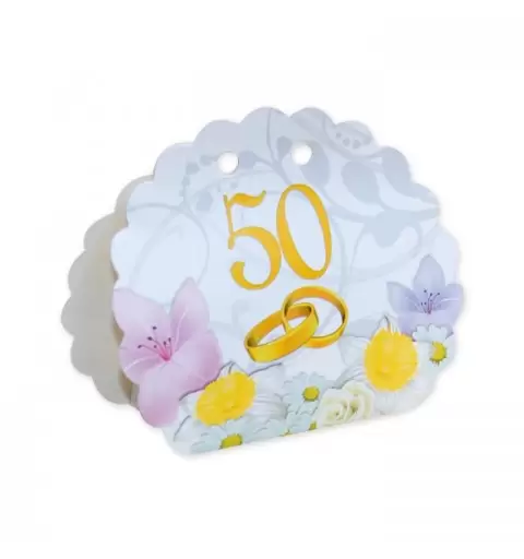 SCATOLINA PORTACONFETTI NOZZE ORO ANNIVERSARIO 50 ANNI MATRIMONIO VENTAGLIO 