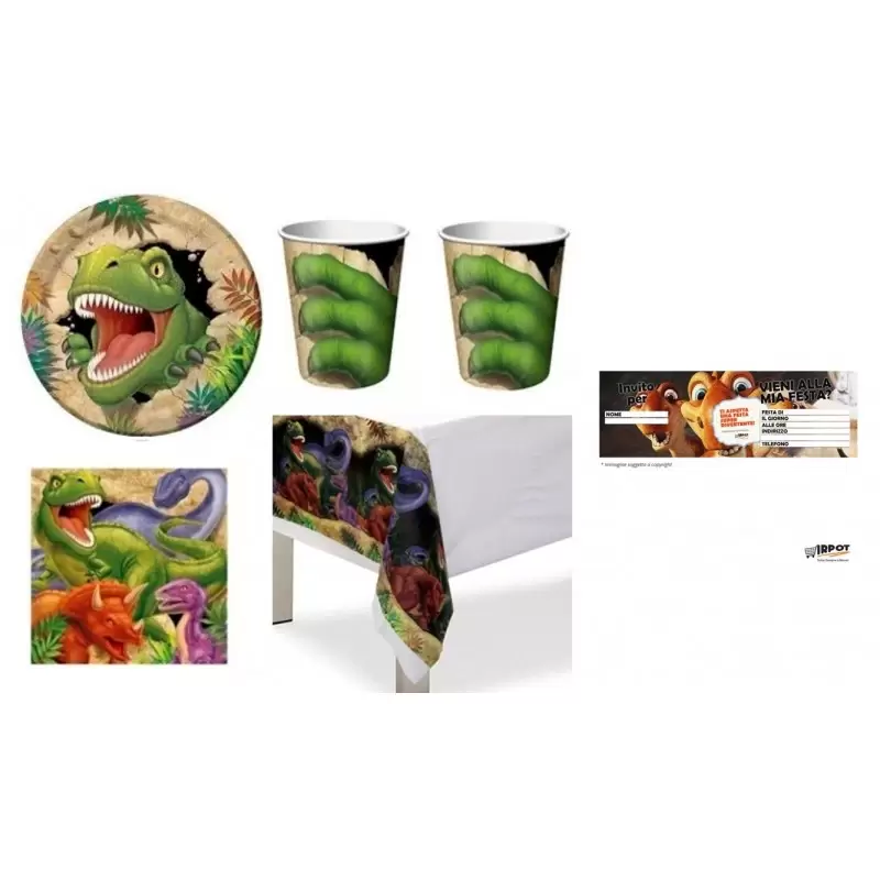 COORDINATO DINOSAURI ADDOBBI COMPLEANNO BAMBINO KIT N 9 CON INVITI