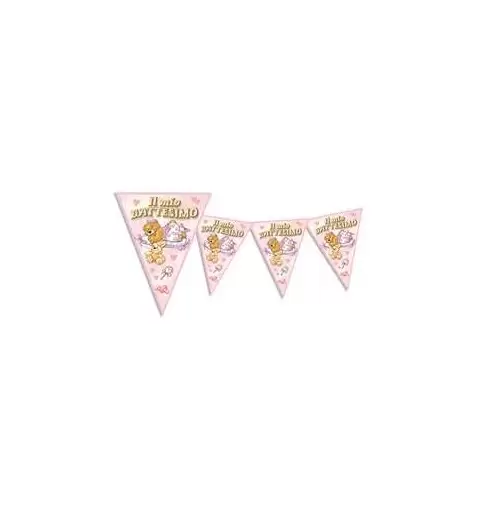 FESTONE BANDIERINA IL MIO BATTESIMO ORSETTO NEW ROSA STRISCIONE FESTA BAMBINA