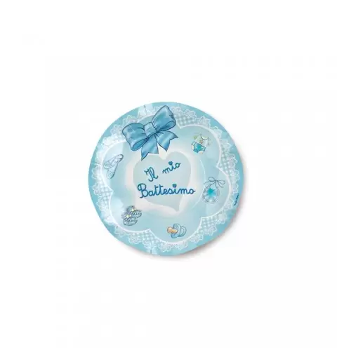 PIATTI BATTESIMO FIOCCO CELESTE 10 PZ