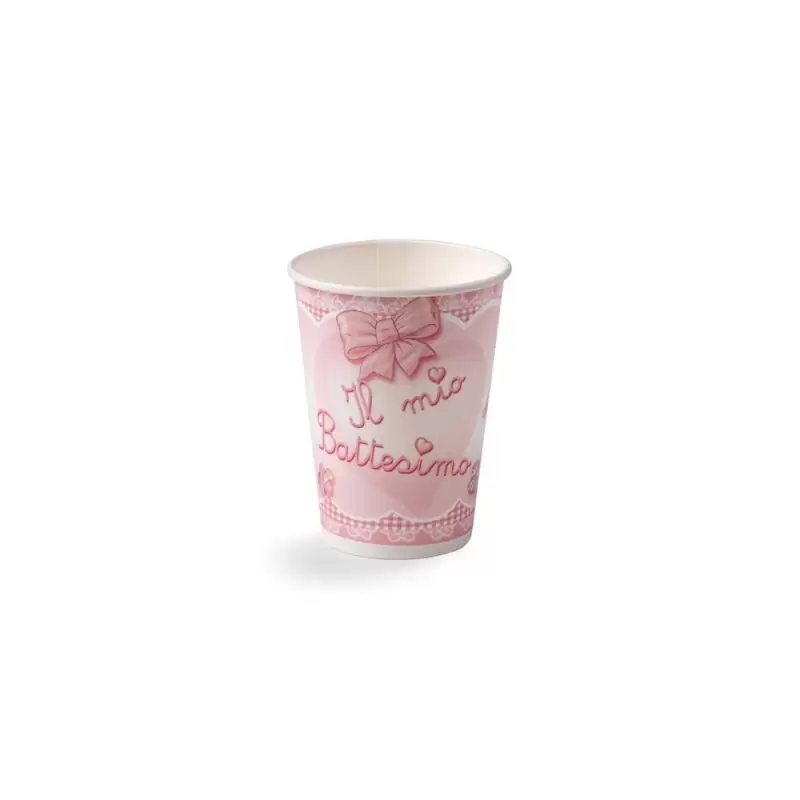 BICCHIERI BATTESIMO FIOCCO ROSA 10 PZ