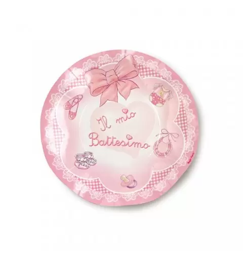 PIATTI BATTESIMO FIOCCO ROSA 10 PZ
