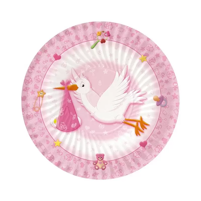 PIATTI BENVENUTA CICOGNA ROSA 10 PZ
