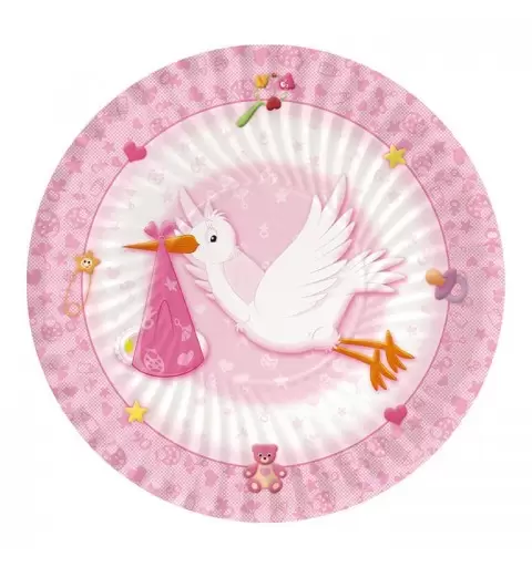 PIATTI BENVENUTA CICOGNA ROSA 10 PZ