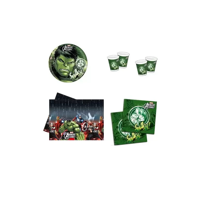 KIT N 3 COORDINATO TAVOLA INCREDIBILE HULK SET COMPLEANNO BAMBINO FESTA PARTY