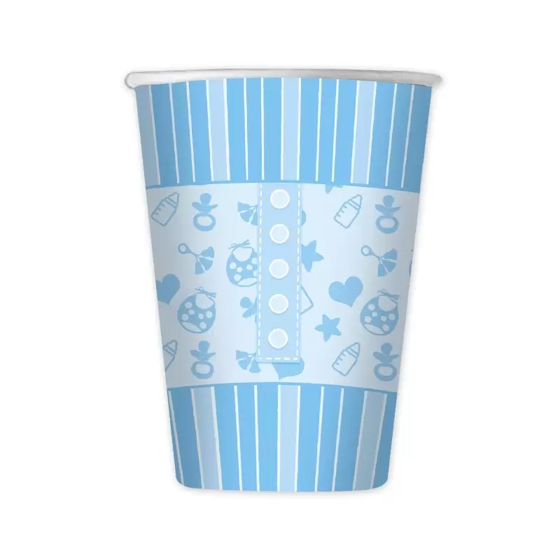 BICCHIERI BATTESIMO FIOCCO QUADRATO CELESTE 8 PZ