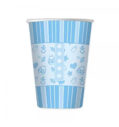 BICCHIERI BATTESIMO FIOCCO QUADRATO CELESTE 8 PZ