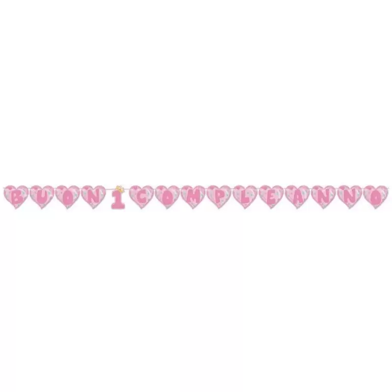 FESTONE PRIMO CONPLEANNO CUORI ROSA