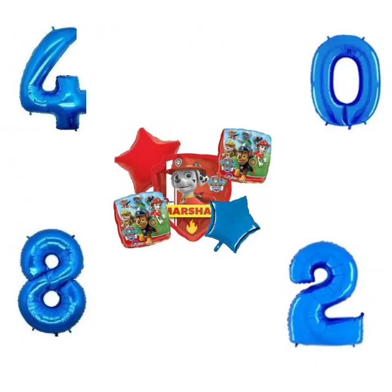 BOUQUET PALLONCINI PAW PATROL + NUMERO FOIL A SCELTA 