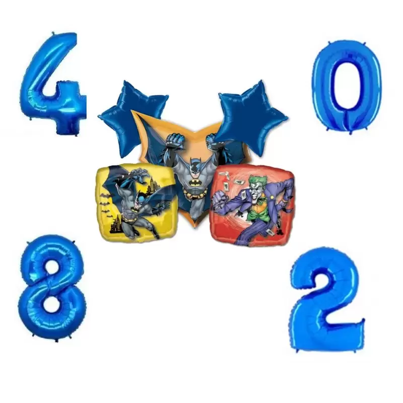 BOUQUET PALLONCINI FOIL BATMAN + NUMERO FOIL A SCELTA