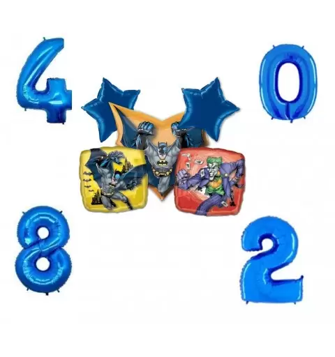 BOUQUET PALLONCINI FOIL BATMAN + NUMERO FOIL A SCELTA
