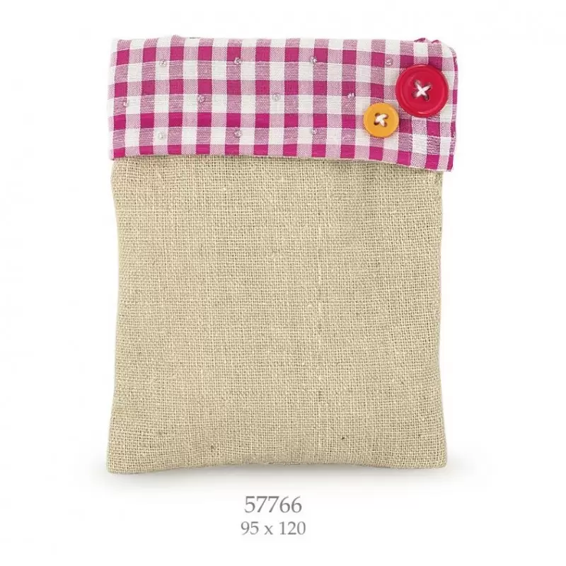 SACCHETTINI PORTACONFETTI IUTA QUADRETTI ROSA CON BOTTONCINI 57766