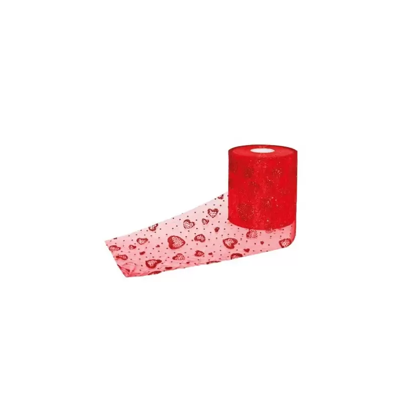 rotolo tulle rosso cuori glitterati