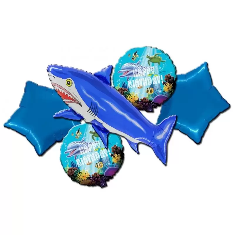 BOUQUET PALLONCINI FOIL OCEANO ANIMALI MARINI SQUALI