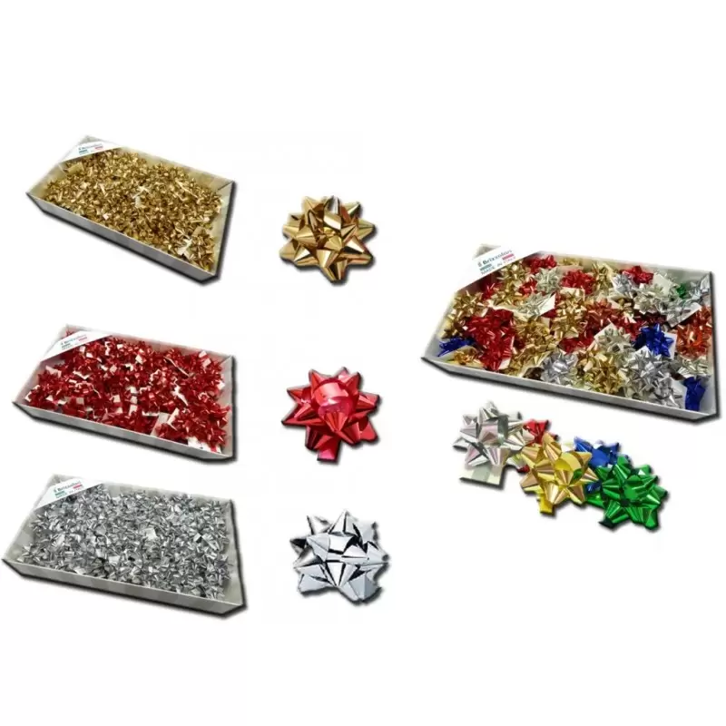 COCCARDE A STELLA ADESIVE PER PACCHI REGALO 2970 VARI COLORI 100 PZ