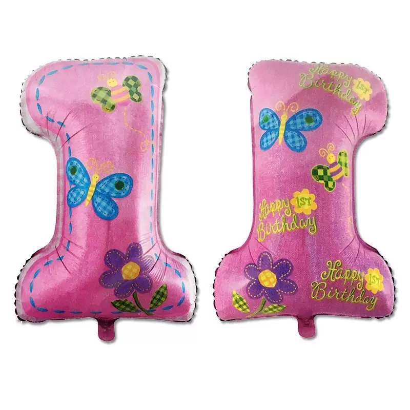 PALLONCINO SUPERSHAPE NUMERO 1 PRIMO COMPLEANNO FARFALLE ROSA 983004-01