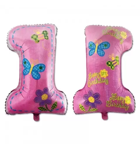 PALLONCINO SUPERSHAPE NUMERO 1 PRIMO COMPLEANNO FARFALLE ROSA 983004-01