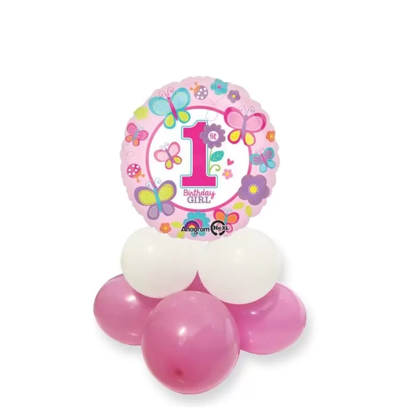 CENTROTAVOLA PALLONCINI COMPLEANNO 1 ANNO BIRTHDAY GIRL ROSA