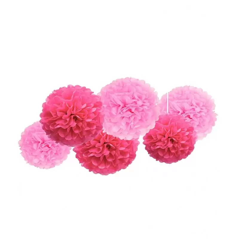FLUFFY DECORAZIONI IN CARTA POMPON  6 PZ ROSA E FUCSIA