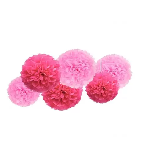 FLUFFY DECORAZIONI IN CARTA POMPON  6 PZ ROSA E FUCSIA