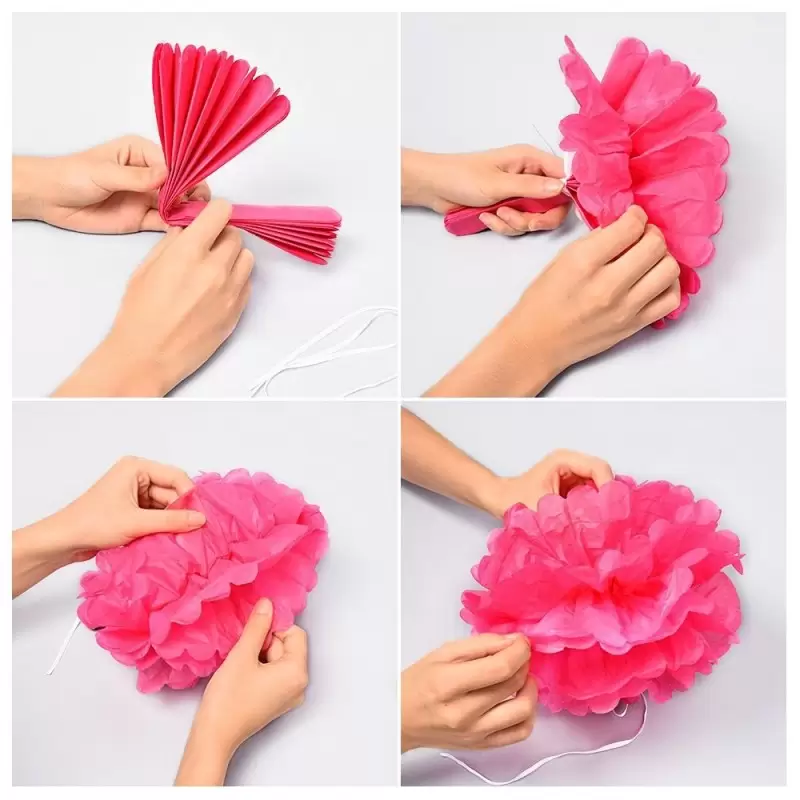 FLUFFY DECORAZIONI IN CARTA POMPON  6 PZ ROSA E FUCSIA